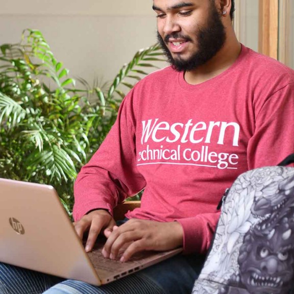 Student working on laptop